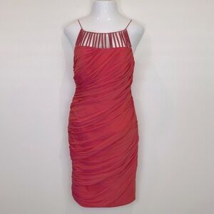 Carmen Marc Valvo Silk Ruched Cocktail Dress